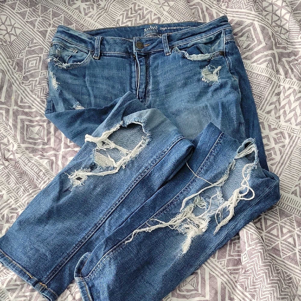 New York & Company Blue Distressed Boyfriend Jeans